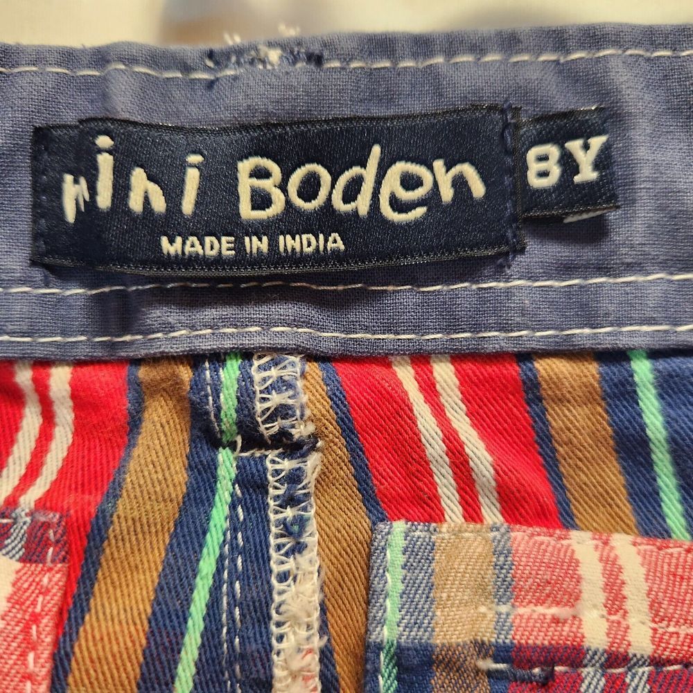 Mini Boden Boys Multicolored Plaid Cargo Shorts Size 8Y Adjustable Waist Cotton - Picture 5 of 7